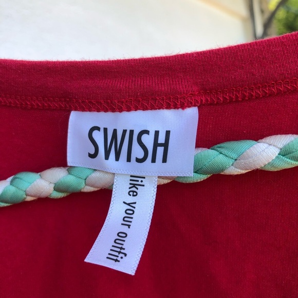 Swish Red Long Sleeve V-Neck top-20”across- dress up or down- jeans -leggings - Picture 4 of 10